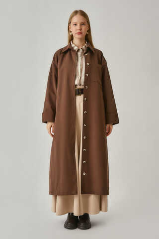 Buttoned Long Trenchcoat Brown - 1