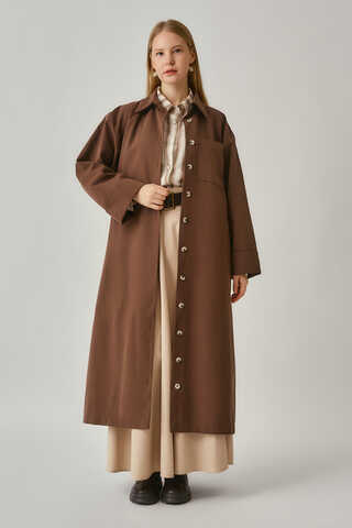 Buttoned Long Trenchcoat Brown - 2