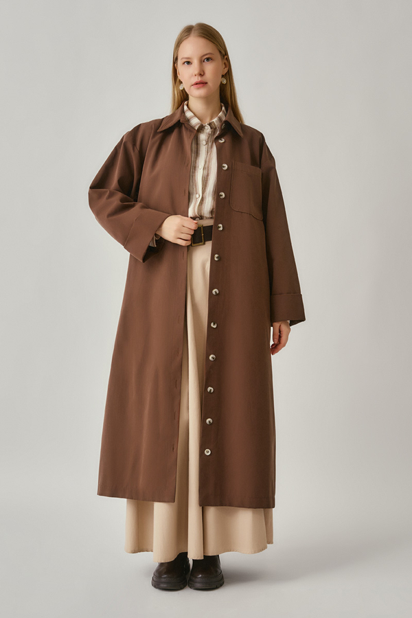 Buttoned Long Trenchcoat Brown - 2