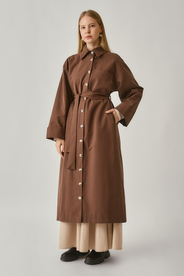 Buttoned Long Trenchcoat Brown - 5