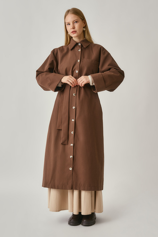 Buttoned Long Trenchcoat Brown - 6