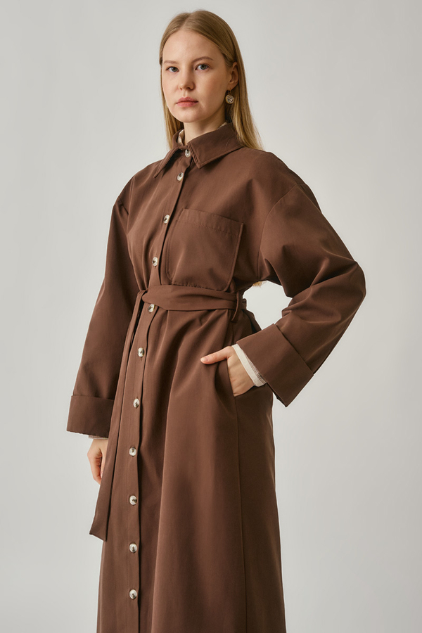 Buttoned Long Trenchcoat Brown - 9