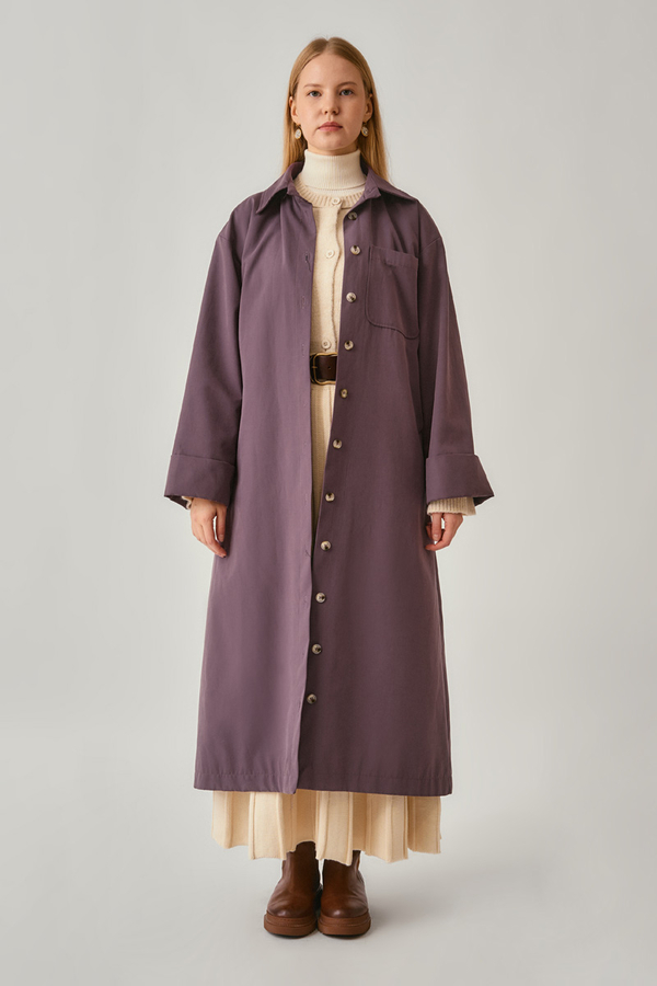 Buttoned Long Trenchcoat Dark Plum 