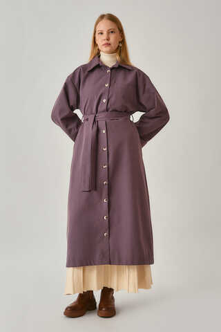 Buttoned Long Trenchcoat Dark Plum - 5