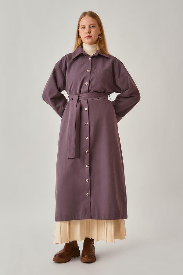 Buttoned Long Trenchcoat Dark Plum - 5