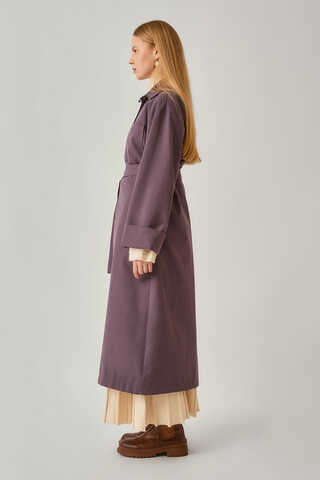 Buttoned Long Trenchcoat Dark Plum - 6