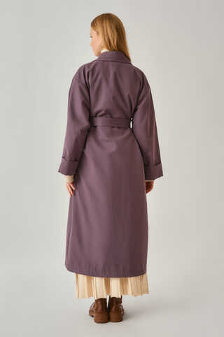 Buttoned Long Trenchcoat Dark Plum - 7