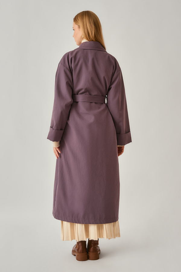 Buttoned Long Trenchcoat Dark Plum - 7