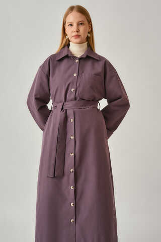 Buttoned Long Trenchcoat Dark Plum - 9