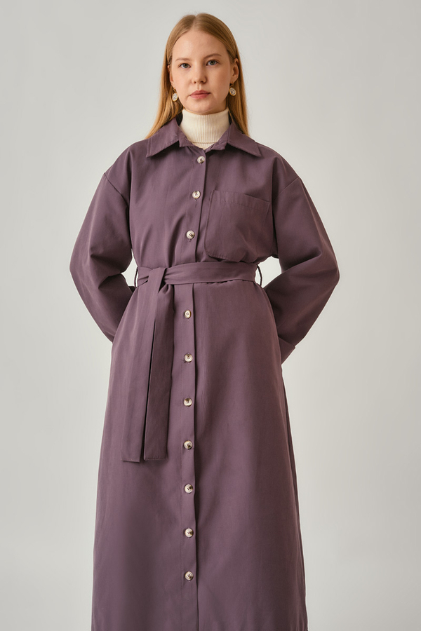 Buttoned Long Trenchcoat Dark Plum - 9