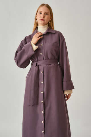 Buttoned Long Trenchcoat Dark Plum - 10