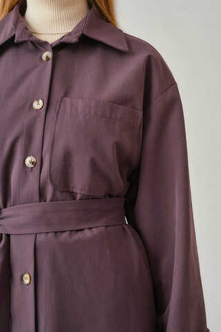 Buttoned Long Trenchcoat Dark Plum - 11