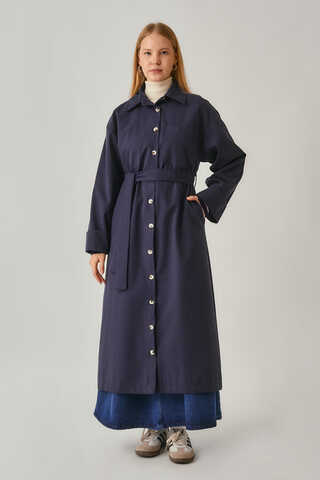 Buttoned Long Trenchcoat Navy - 10