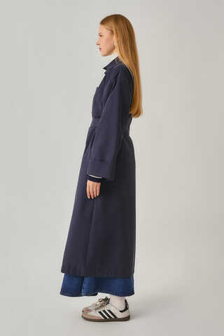 Buttoned Long Trenchcoat Navy - 15