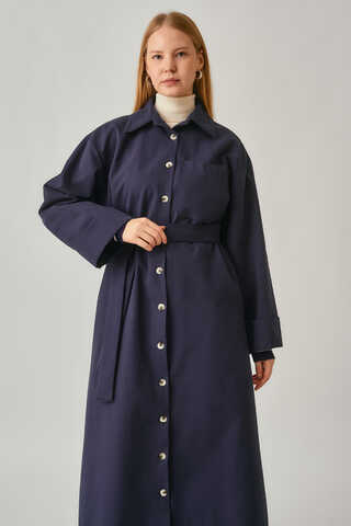 Buttoned Long Trenchcoat Navy - 16
