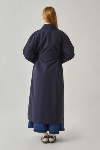 Buttoned Long Trenchcoat Navy - 17