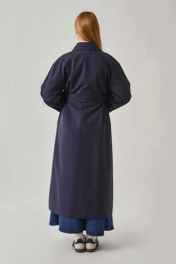 Buttoned Long Trenchcoat Navy - 17