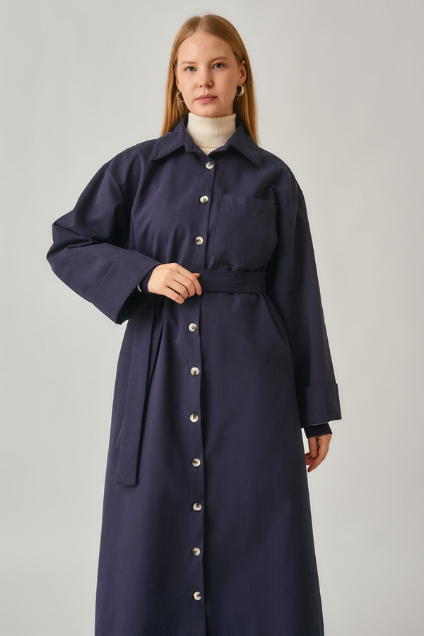 Buttoned Long Trenchcoat Navy - 19