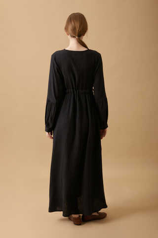 Buttoned Muslin Dress Black - 12
