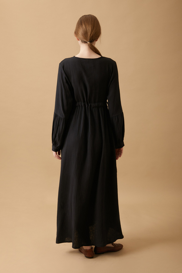 Buttoned Muslin Dress Black - 12
