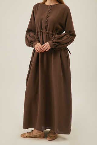 Buttoned Muslin Dress Brown - 6