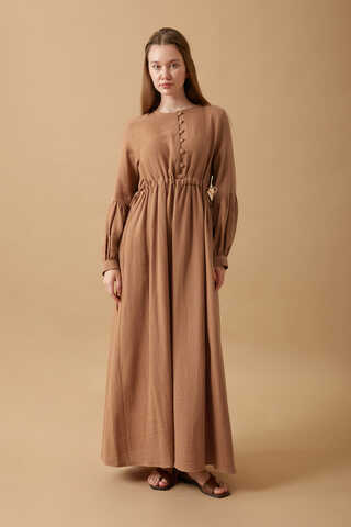 Buttoned Muslin Dress Cinnamon - 11