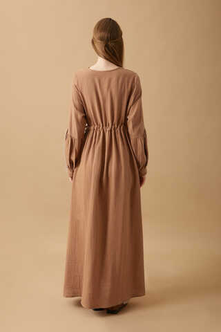 Buttoned Muslin Dress Cinnamon - 16