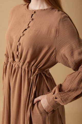 Buttoned Muslin Dress Cinnamon - 14