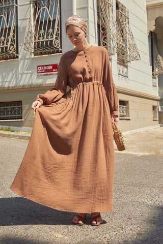 Buttoned Muslin Dress Cinnamon - 2