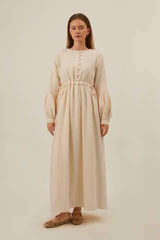 Buttoned Muslin Dress Ecru - 3
