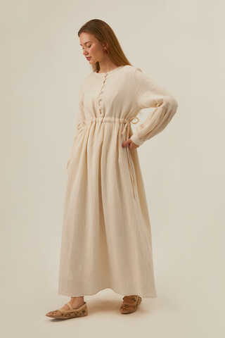 Buttoned Muslin Dress Ecru - 1