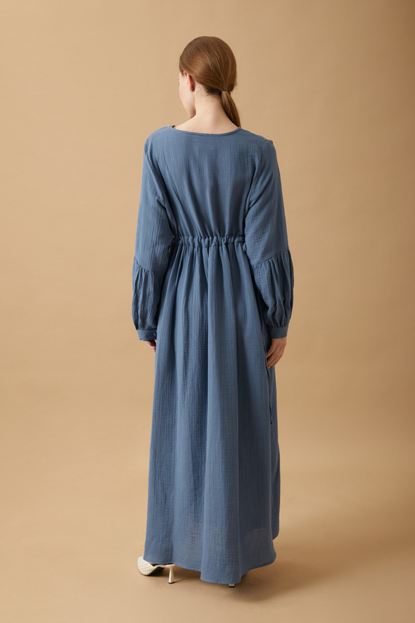 Buttoned Muslin Dress Indigo - 17
