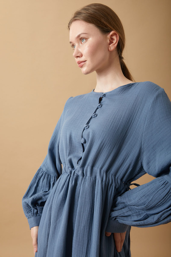 Buttoned Muslin Dress Indigo - 16