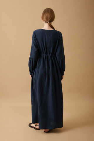 Buttoned Muslin Dress Navy - 10