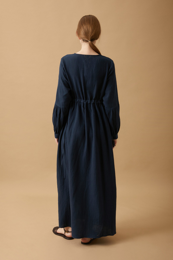 Buttoned Muslin Dress Navy - 10