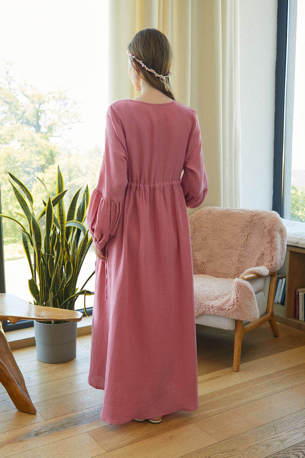 Buttoned Muslin Dress Pink - 9