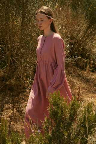 Buttoned Muslin Dress Pink - 1