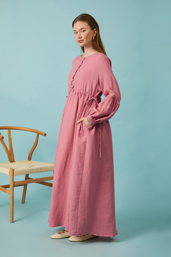 Buttoned Muslin Dress Pink - 12
