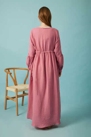Buttoned Muslin Dress Pink - 17