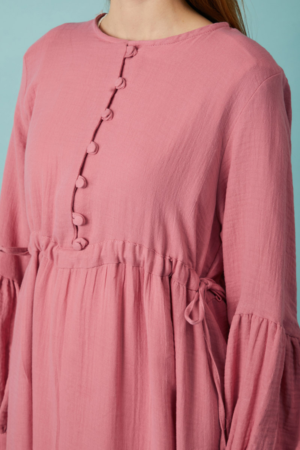 Buttoned Muslin Dress Pink - 14
