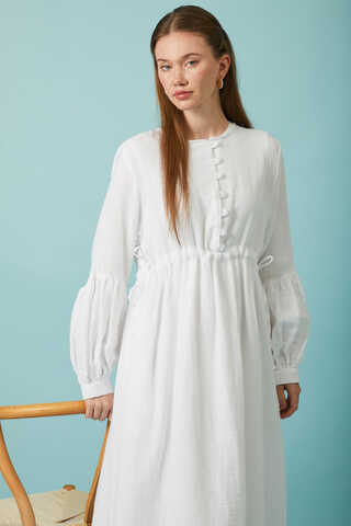 Buttoned Muslin Dress White - 12