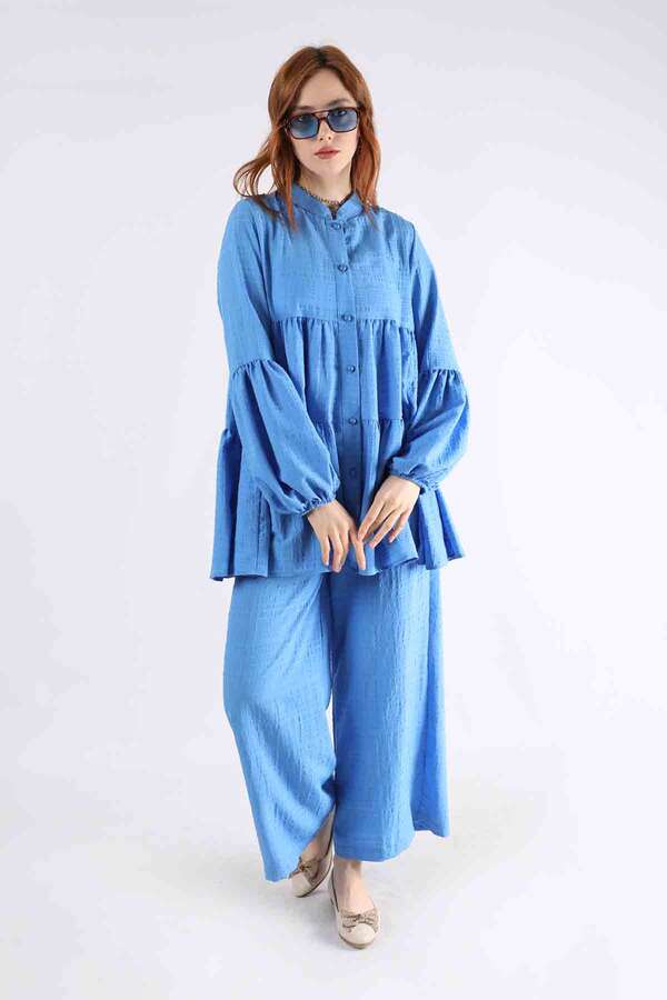 Zulays - Büzgülü Tunik Takım Mavi