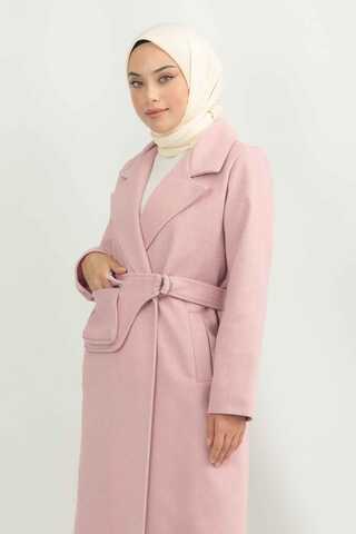 Çantalı Kaşe Kaban Pembe - 3