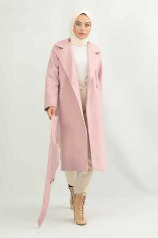 Çantalı Kaşe Kaban Pembe - 5