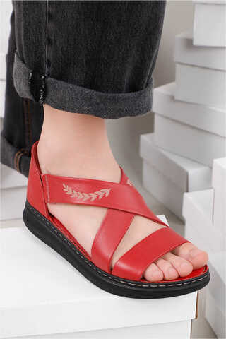  - Çapraz Bağlama Sandalet Kırmızı
