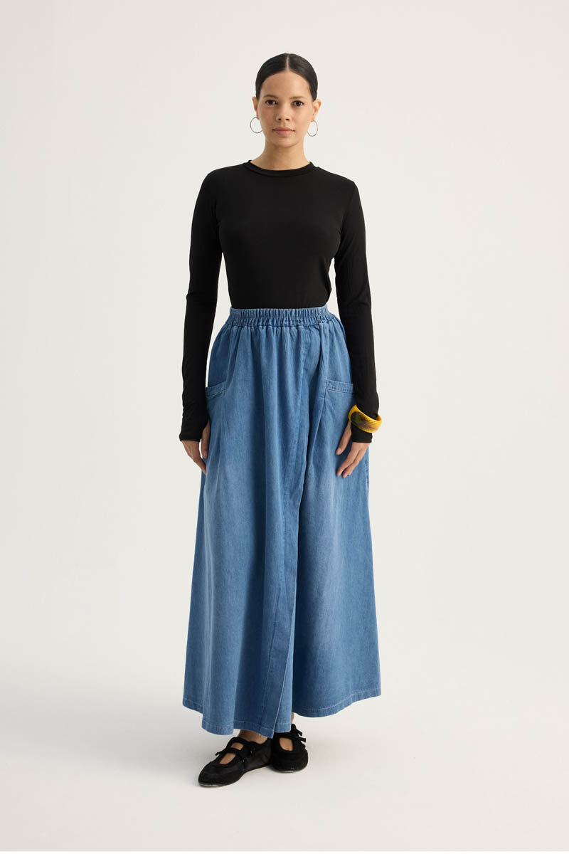 Çapraz Detaylı Denim Etek Mavi