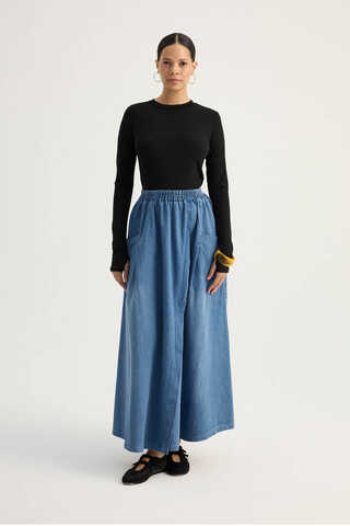 Çapraz Detaylı Denim Etek Mavi - 1