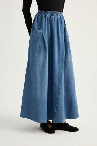 Çapraz Detaylı Denim Etek Mavi - 7