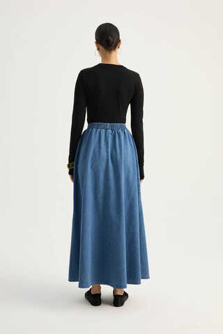 Çapraz Detaylı Denim Etek Mavi - 9