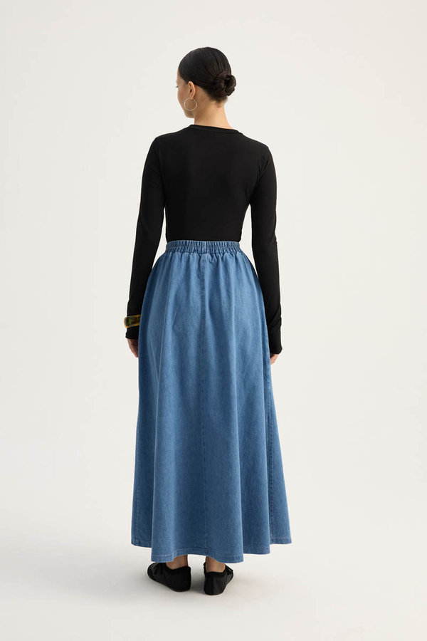 Çapraz Detaylı Denim Etek Mavi - 10